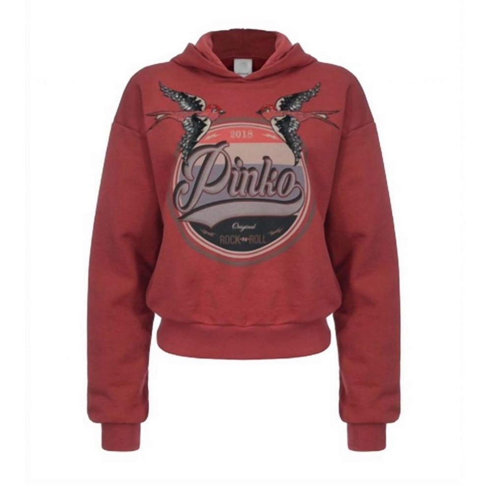 Pinko Red Graphic Rhinestone Sweater Hoodie Long Sleeves